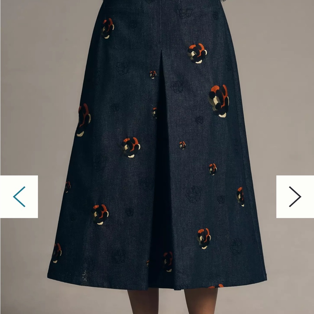 Mehtap Elaidi Anthropologie Denim A-Line Skirt with Floral Accents